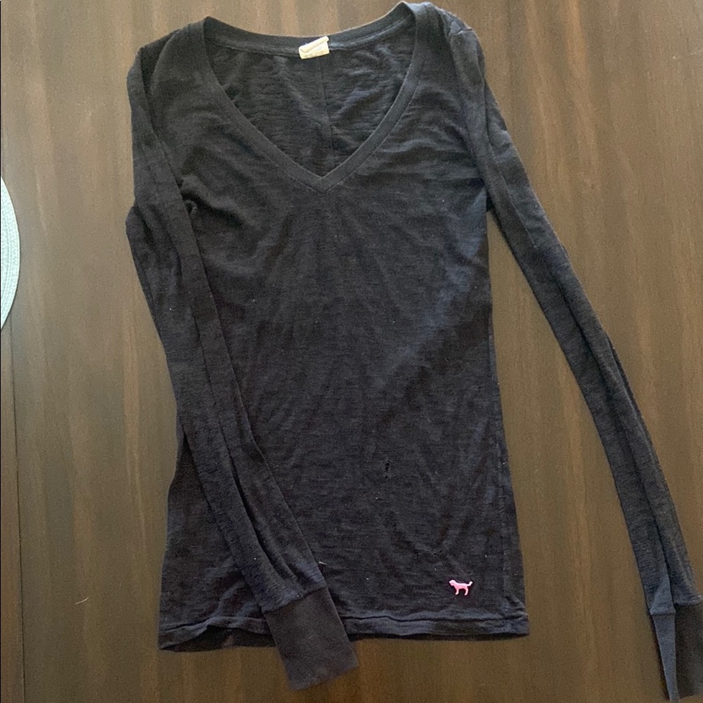 PINK Victoria's Secret Gray Fitted Long Sleeve Tee